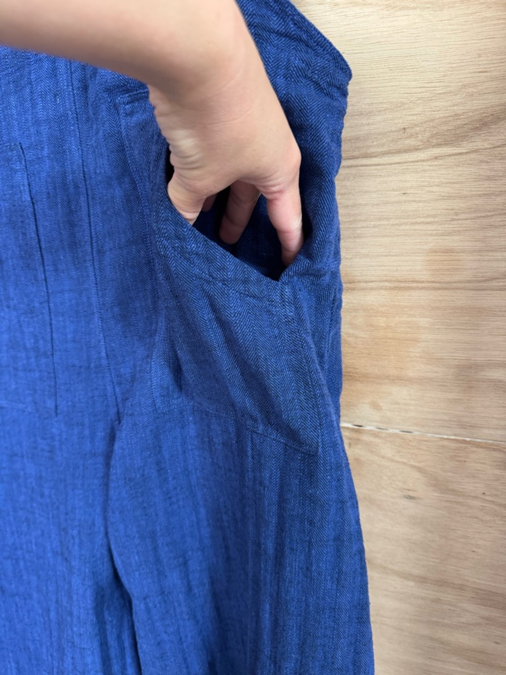 Kleen | xs oversized jumper v neck wide legged adjustable straps EUC blue linen - Picture 3 of 13